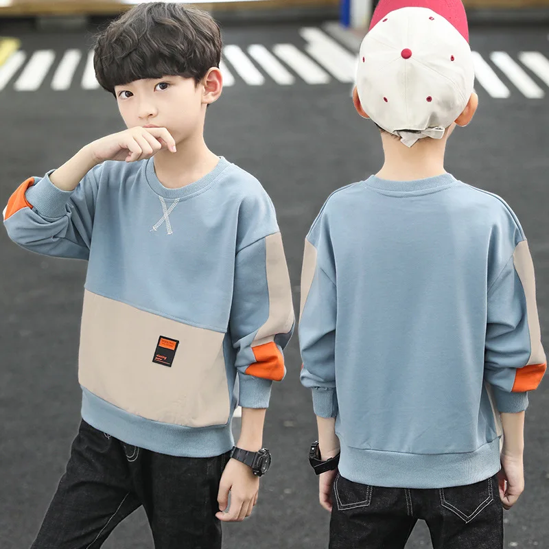 Teen Boys Patchwork Tops Pullover Clothes Boys Autumn Winter Long Sleeve T-shirt New Fashion Children Sweatshirts Toddler Kids