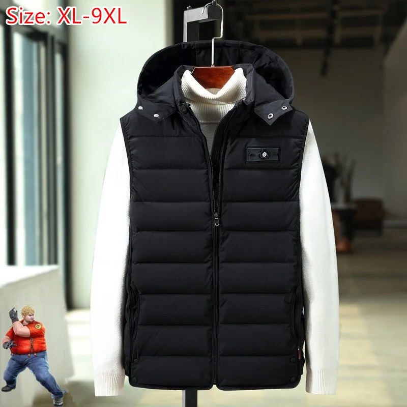 

Men Winter Hoodie Sleeveless Black Thicken Vest 7XL Plus Size 8XL Big 9XL Male Warm Jacket Slim 6XL Overlarge Waistcoat Clothes