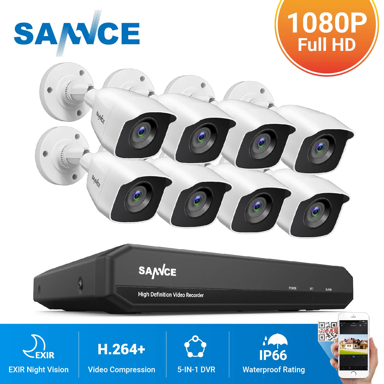 Ir Outdoor Ip66 Video Surveillance Kit Motion Detection