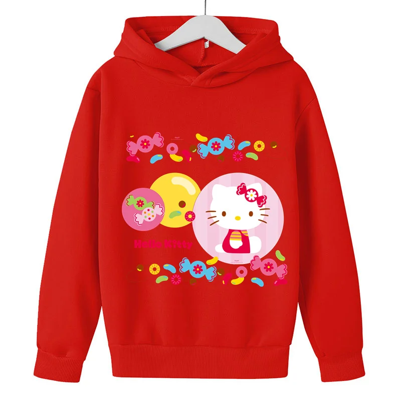 Hello Kitty Hoodie Girls Boys Autumn Top Cartoon Cool Hello Kitty Graphic Print Hoodie Children's Fashion New Style Hooded Tops