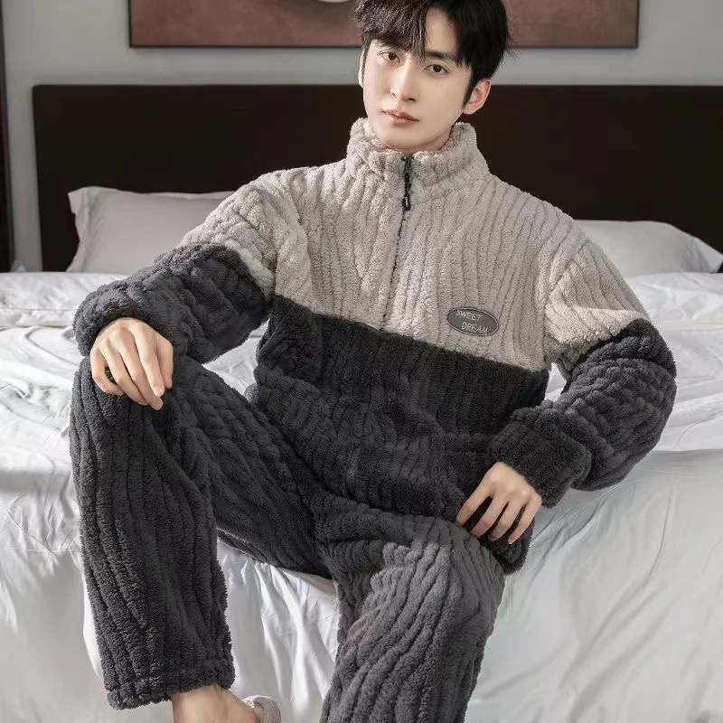 Мужские пижамные комплекты зима 2024 утепленная теплая одежда для сна ночная