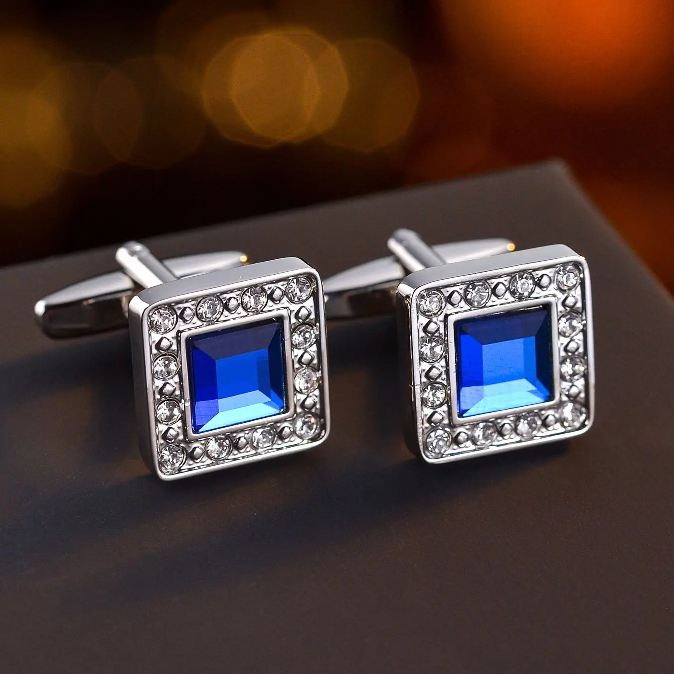 

Men's French Shirt Cufflinks Blue Enamel Crystal Cufflink for Men Luxury High Quality Gifts Wedding Wholesale