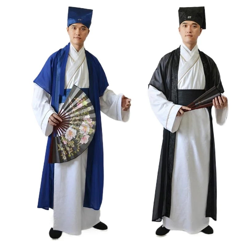 

Stage Wear Chinese Folk Ancient Scholar Costume Men National Tang Dynasty Hanfu Robe Traditional Student Clothes