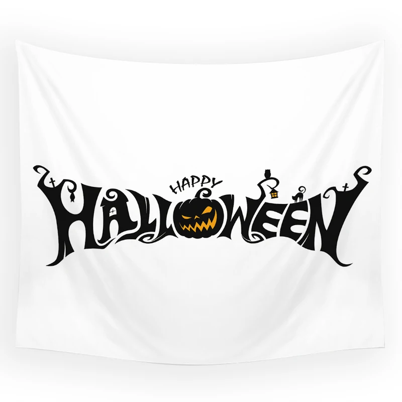 

Halloween Pumpkin Witch Ghost Skull Wall Hanging Tapestry Cat Bat Owl Wall Blanket for Living Room Bedroom Home Decor Tapestry