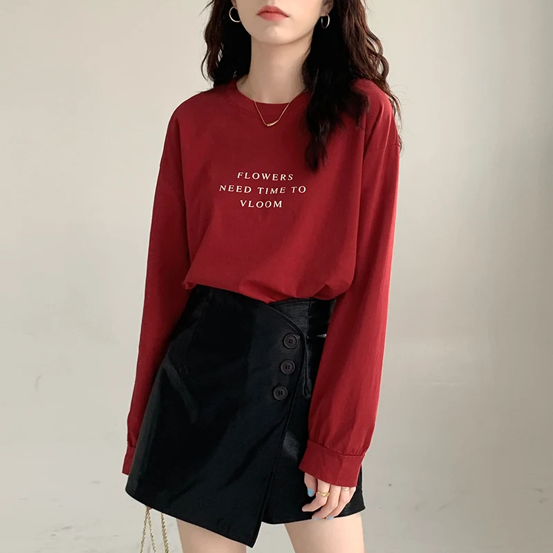 Ladies Long Sleeve Elegant Cotton Loose T-shirt Women Autumn Spring Winter Fashion Casual Aesthetic Tops Female Cheap Wholesale