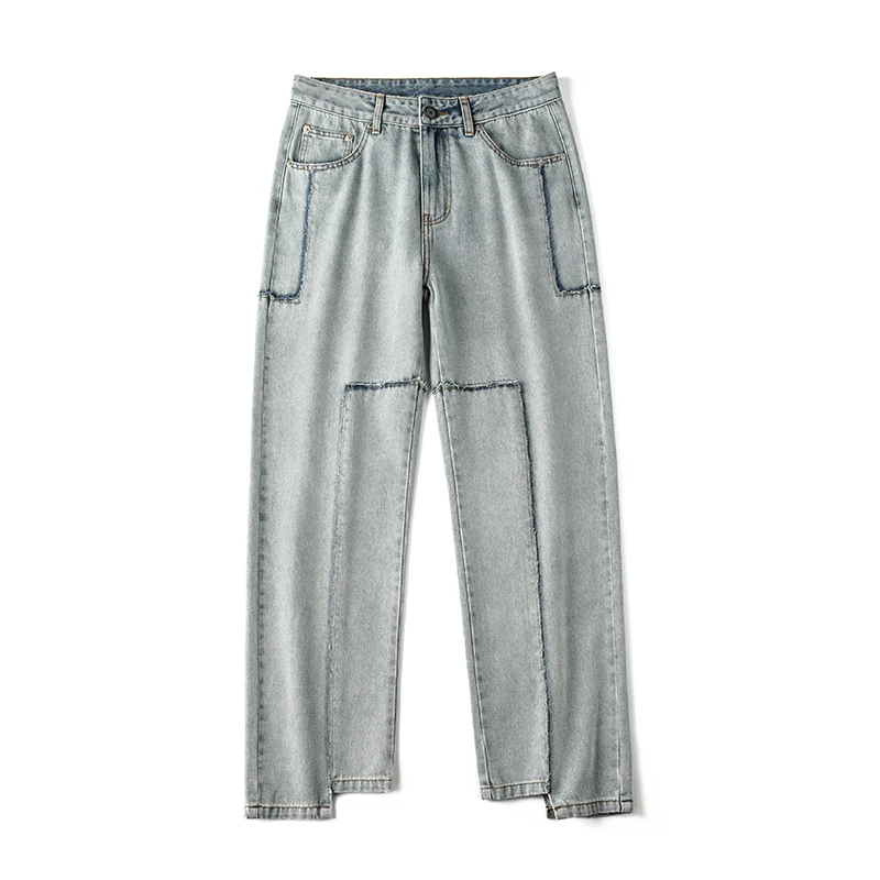 Loose Street Style Straight Cargo Pants Jeans Men's Fashion Brand Splicing Cargo Pants Retro Trend Casual Youth Denim Loose MEN