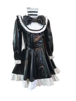 sexy lockable sissy dress maid black and white pvc apron short sleeve middle neck apron ruffle role play costume customization