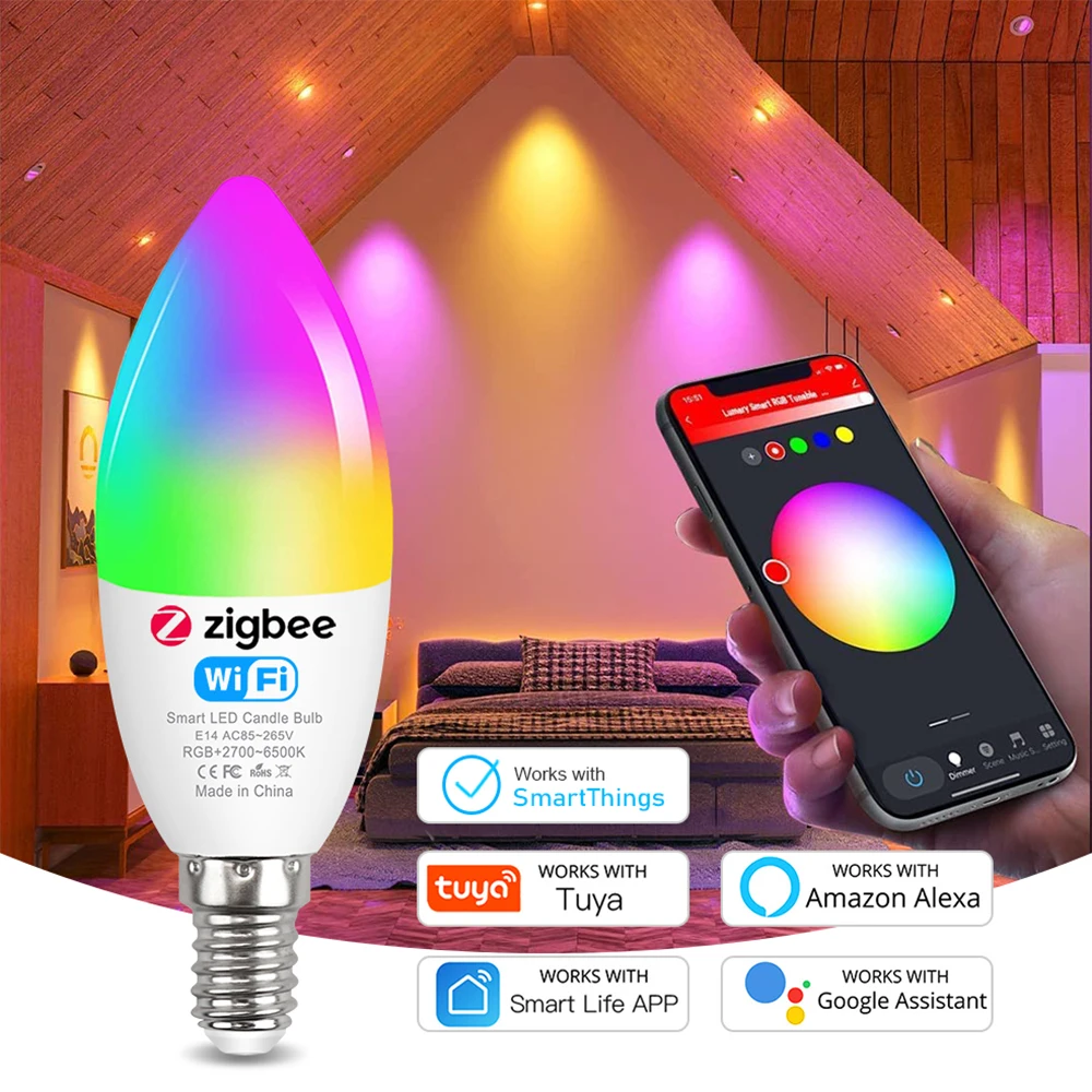 

Chandelier Lamp Candle Bedroom Zigbee Alexa Home Lamp Light 3.0 Bulb Wifi Google Tuya Smart Light Life Smart