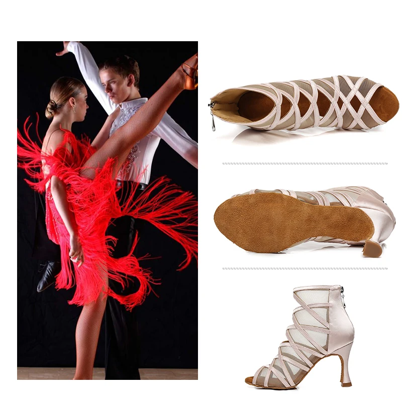 DKZSYIM Woman Ankle Dance Boots Black Ballroom Latin Dance Shoes Salsa Tango Dancing Shoes Girls High Top Dance Boots