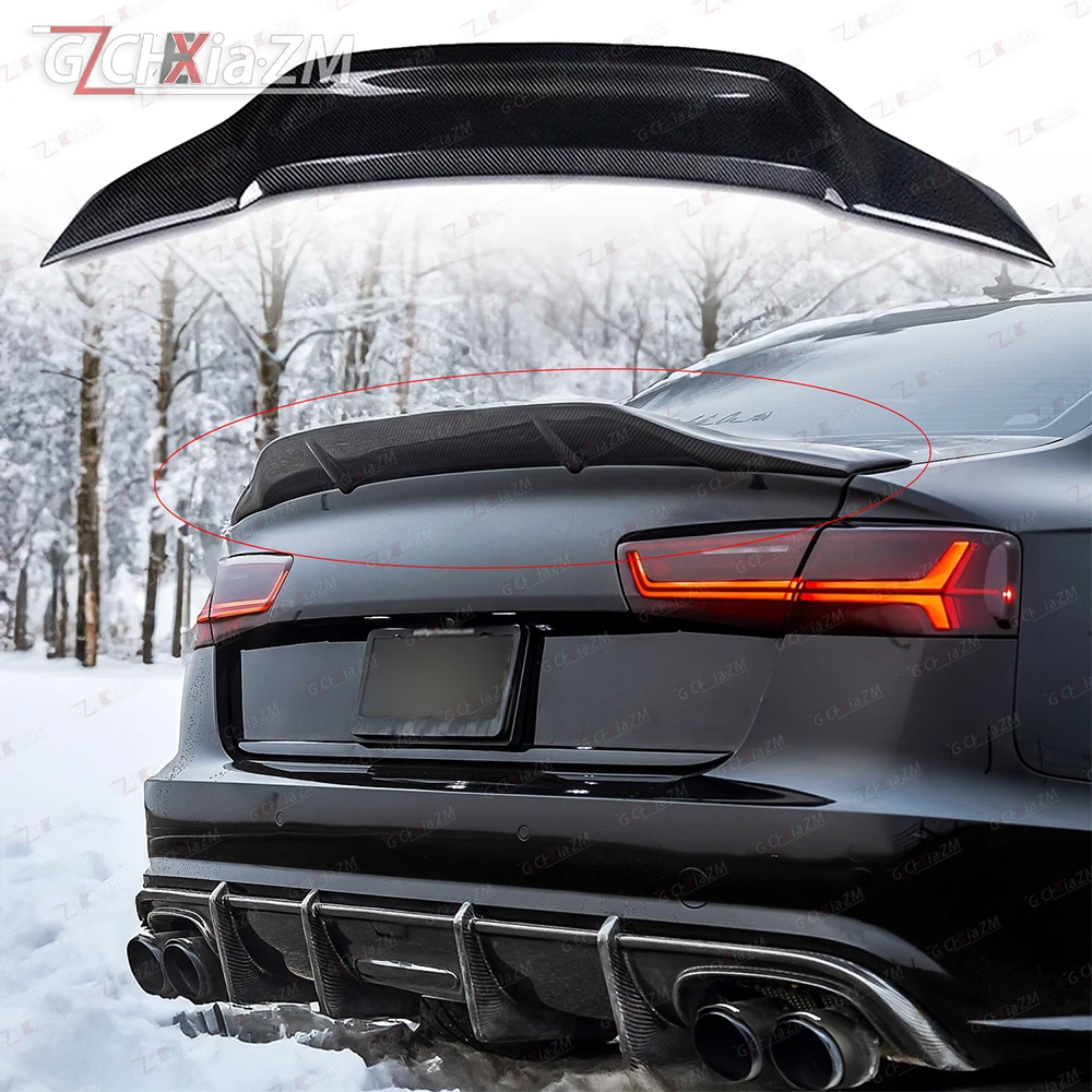 Фото Для Audi A6 S6 C7 2012-2016 гг., 100% настоящее углеродное волокно, высококачественный задний спойлер, купе, крышка багажника, стиль R, яркий черный задний спойлер №1