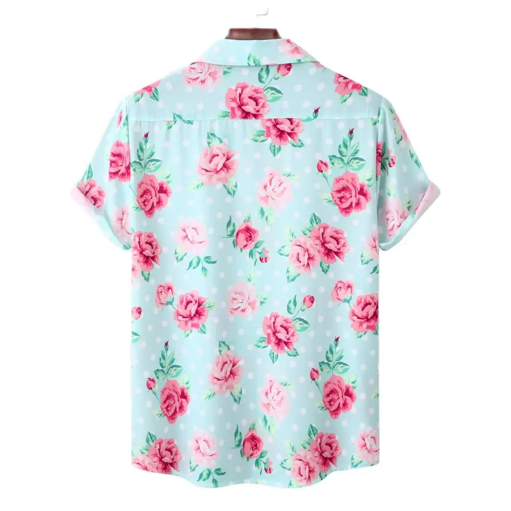 Asian Size 10 Colors Men's Hawaiian Shirt Fashion Rose Flower Printed Blouse Single-breasted Men Clothing M-3XL