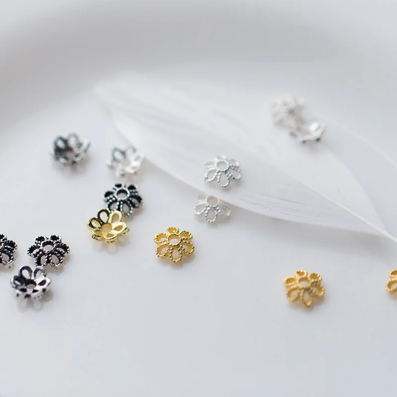 10Pcs S925 Sterling Silver Hollowed Out Beaded Hat 6MM Flower Tray DIY Jewelry Making Jewelry Looking For Accessories