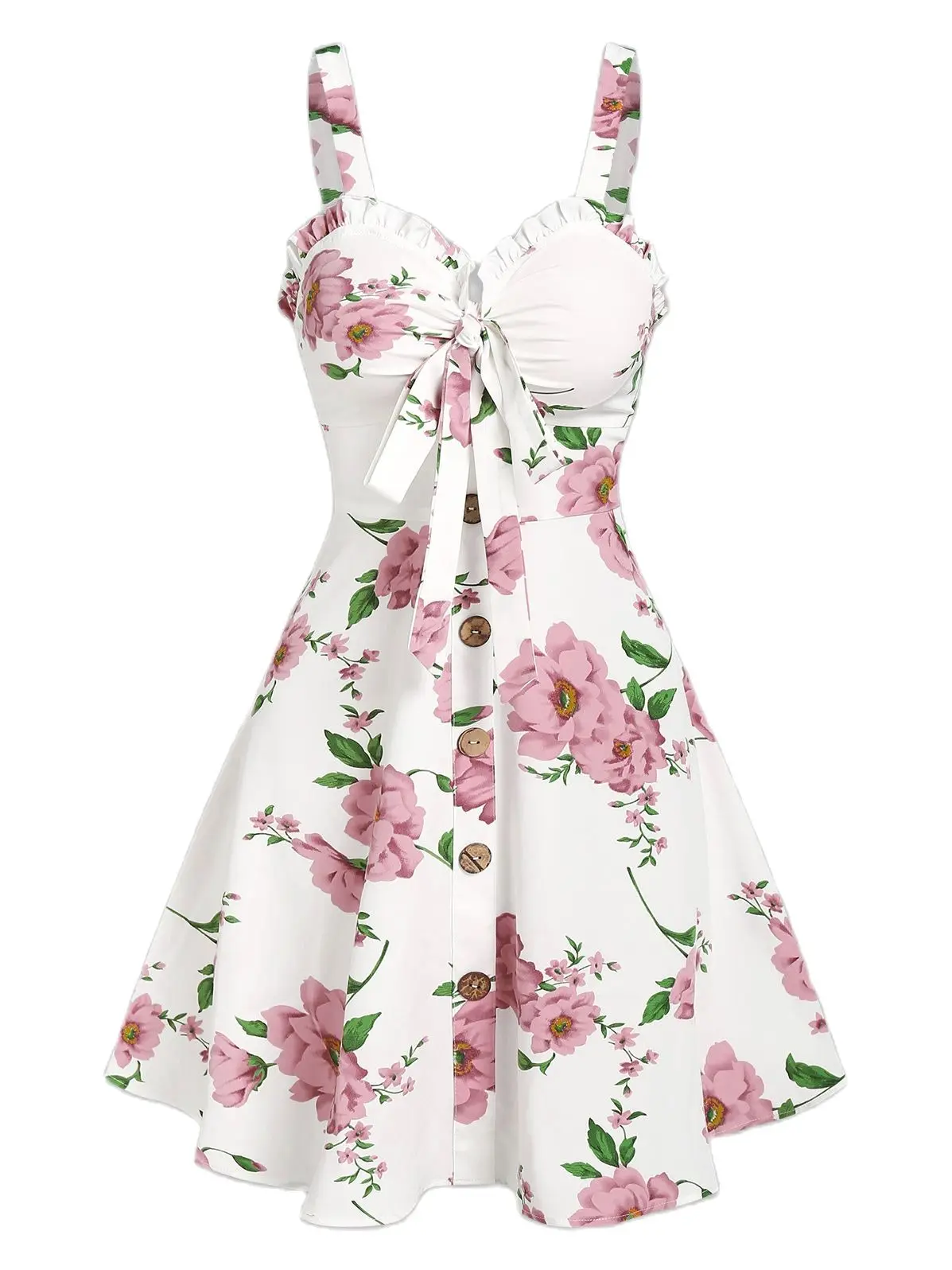 

Летнее платье Dressfo на бретельках с цветочным рисунком, Женский мини Сарафан с оборками и бантом, платье для отпуска с цветочным принтом без рукавов для сада