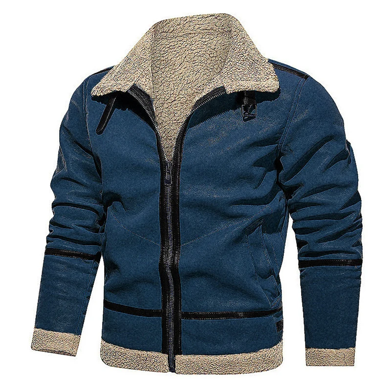 

2022 Men Fashion Long Sleeve Lapel Zipper Jacket Vintage Solid Color Thick Wool Men Coat Autumn Winter Casual Loose Korean Coats