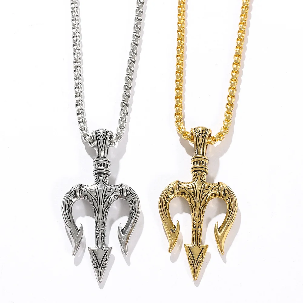 

1pc Fashion Vintage Neptune Poseidon Necklace Women Men Ancient Greece Amulet Trident Pendant Necklace Luck Jewelry