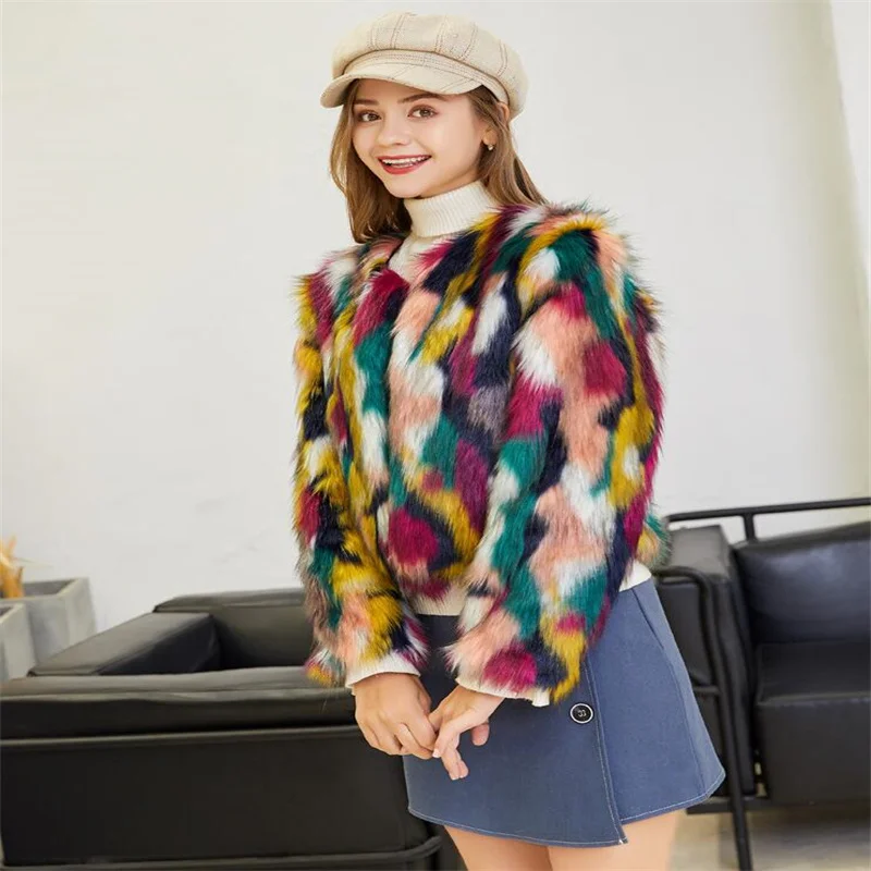 Autumn winter Colorful camouflage faux mink leather jacket womens short fur leather coat women jackets jaqueta de couro fashion