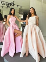 bowith pink evening dresses champagne prom dress high waist evening gowns party dress robe de soiree christmas dress