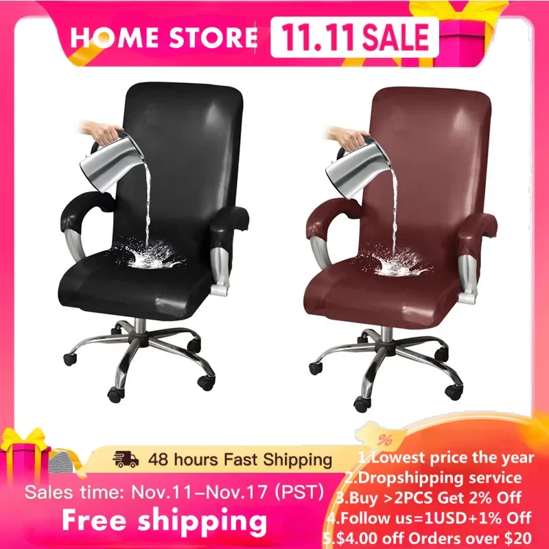 

Waterproof PU Leather Office Chair Covers Anti-dirty Rotating Stretch Computer Desk Seat Seat Cover Removable Chair Slipcover