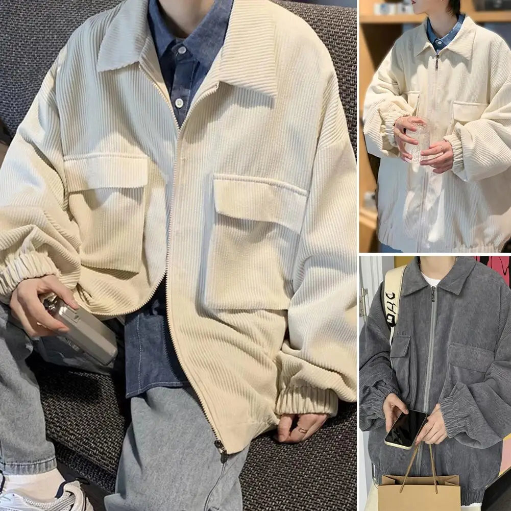 

Jackets Men Streetwear Handsome Japanese Corduroy Outwear Solid Large Size BF Loose Classic Cazadora Hombre New Arrival Popular