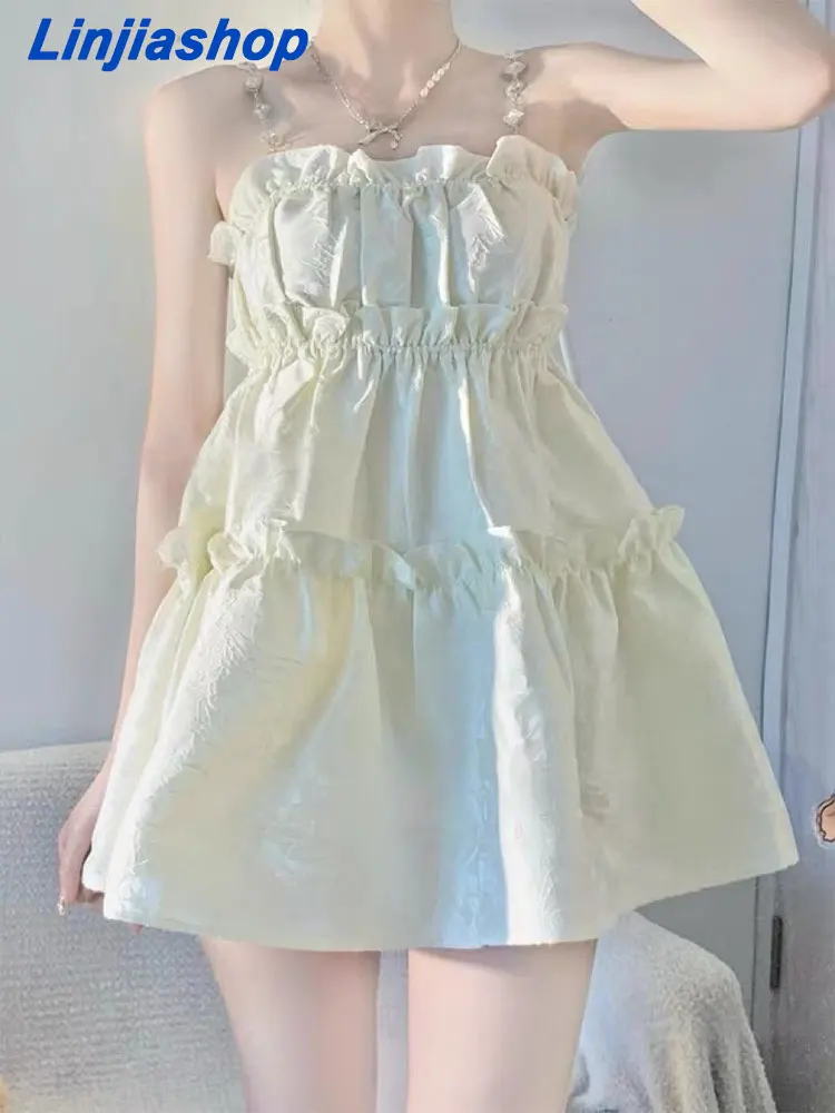 

Heavy Rhinestone Strap Dress for Women Elegant Ruffled Puffy Dress Fashion Sexy Evening Party Birthday Dress Summer New 2022