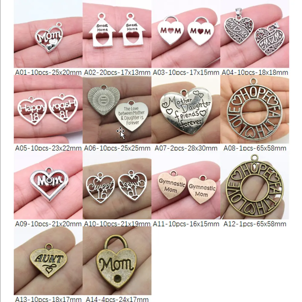 Family Heart Charm Pendant Jewelry Findings Components Handmade | Charms