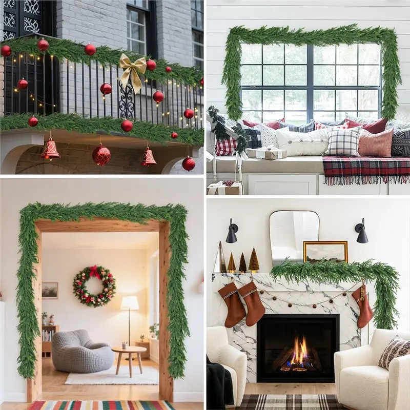 Фото HHO-Faux Green для мантии, лестницы, стола, камина, рождественская снежная гирлянда Norfolk, 12 футов (2 х 6 футов), настоящие сенсорные гирлянды №5