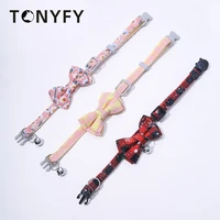 bowknot cat collar bow tie safety buckle plaid flower christmas chihuahua necklace elastic adjustable dog bell collar for puppy