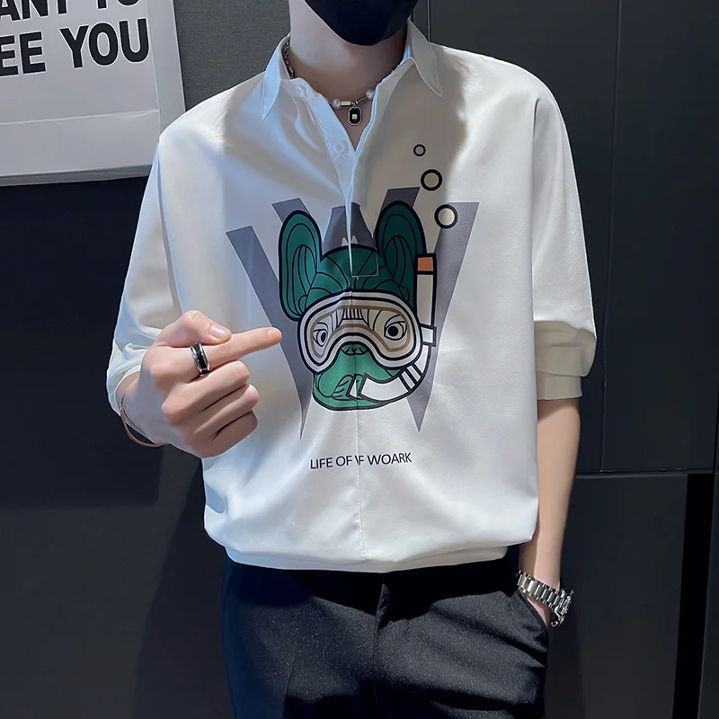 Fun Print Pullover Shirts for Men 2022 Summer New Half Sleeve Loose Casual Shirt Fashion Streetwear Social Party Men Clothing