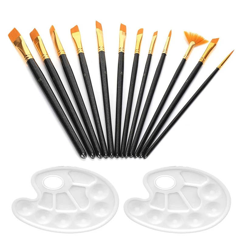

12 PCS Paint Brushes Kit With Palette Art Watercolor Drawing Brushes For Acrylic Painting For Artists Kids Adults