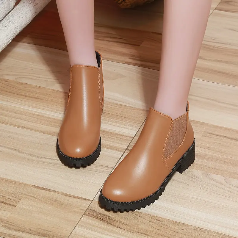 Women Ankle Boots Autumn New Woman Fashion British Style Black Casual PU Dress Shoes Female Motorcycle