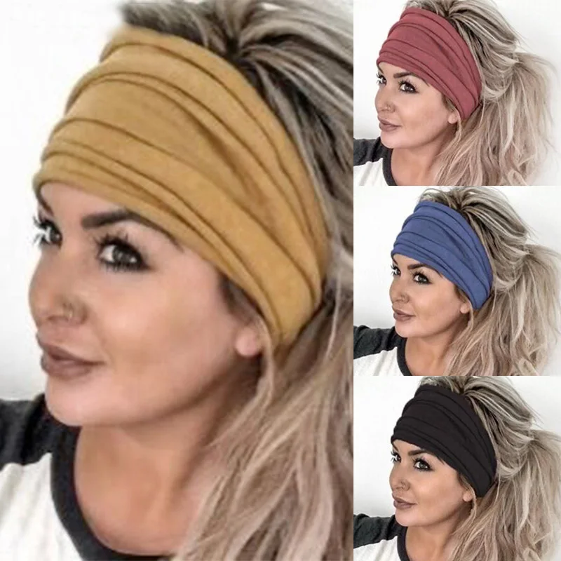 

Fashion Solid Wide Yoga Headbands For Women Ladies Turban Running Stretch Hairbands Sport Ribbed Headwrap Girls Hair Accessories