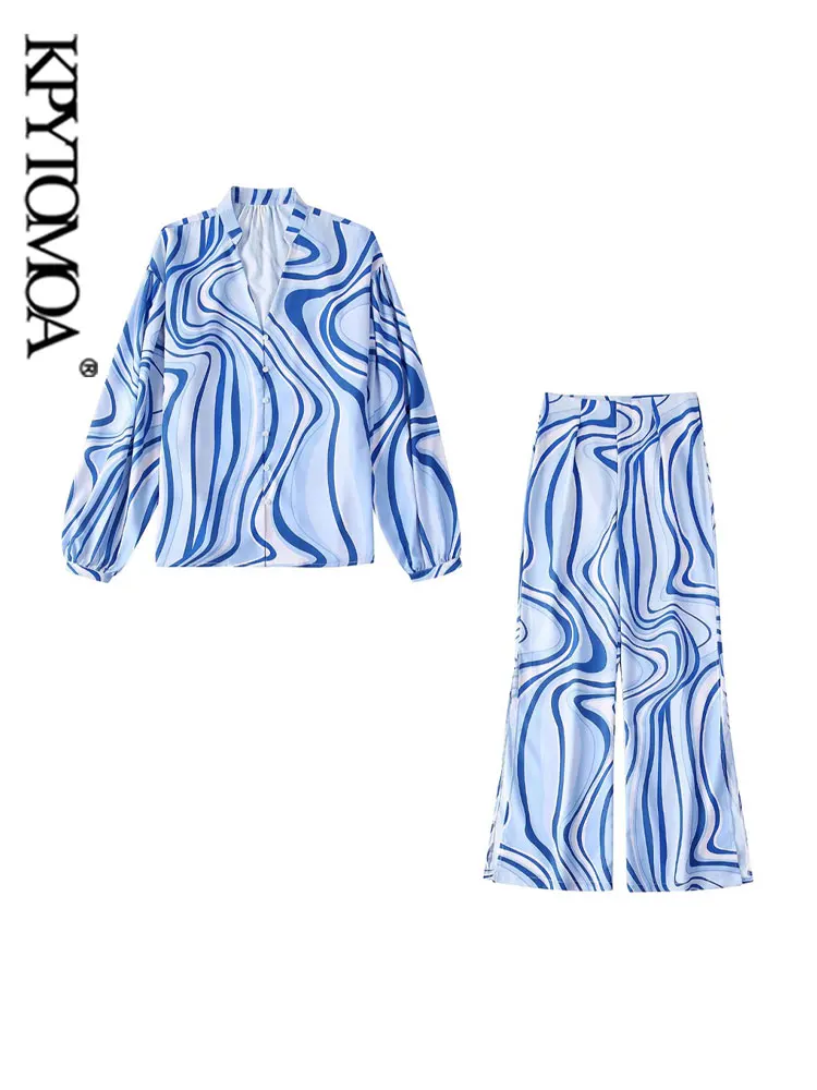 

KPYTOMOA женские модные с боковыми разрезами блузки с принтом и высокой талией на молнии раздельные брюки женские комплекты из двух частей Mujer