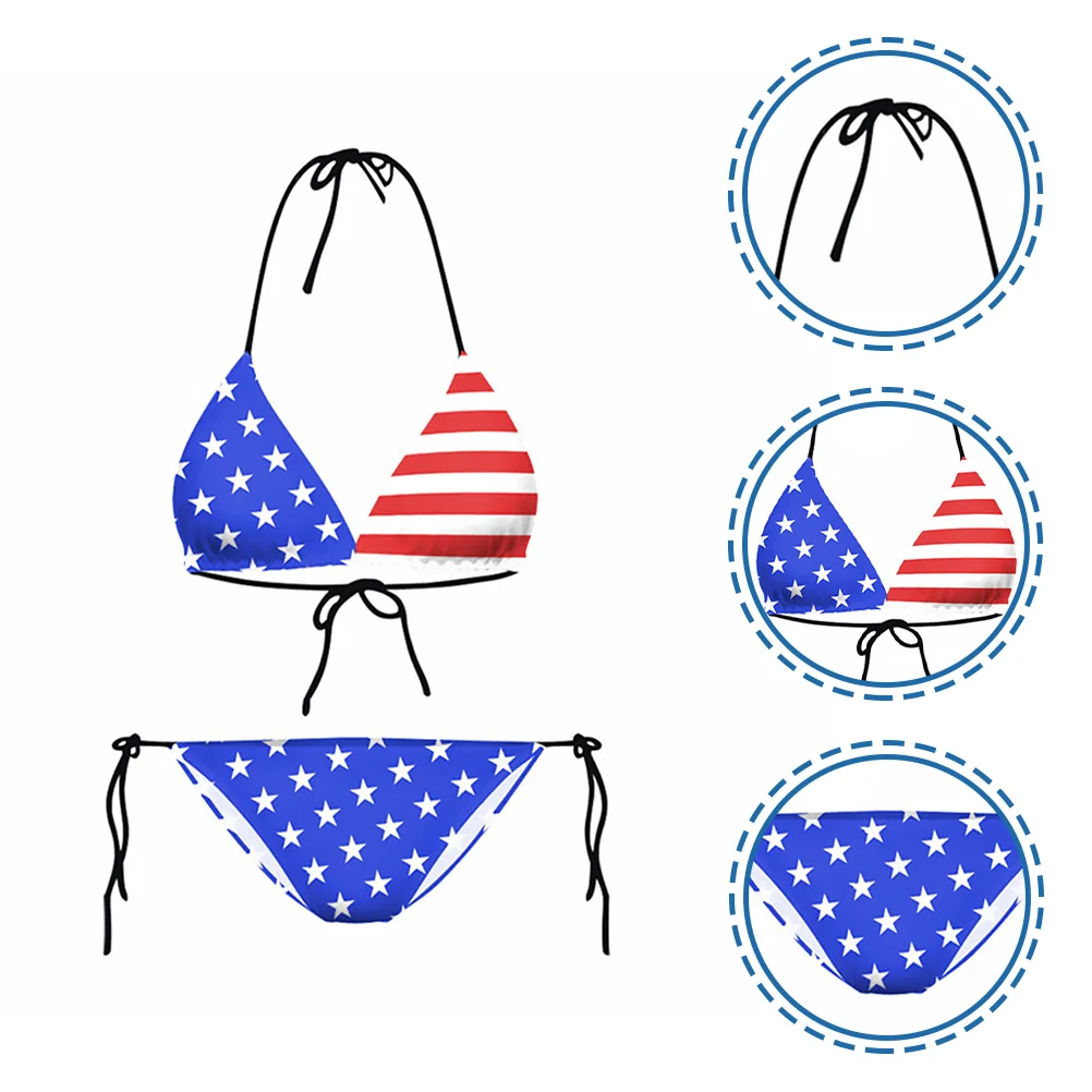 

Купальник-бикини с флагом, американский пикантный комплект, купальник для двух купальных треугольников, патриотический костюм 4 июля, США