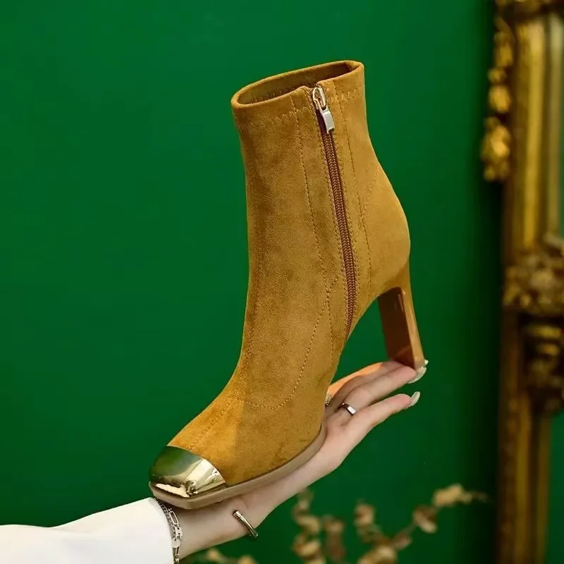 Женские осенне-зимние ботильоны на высоком каблуке Новинка 2024 эластичные