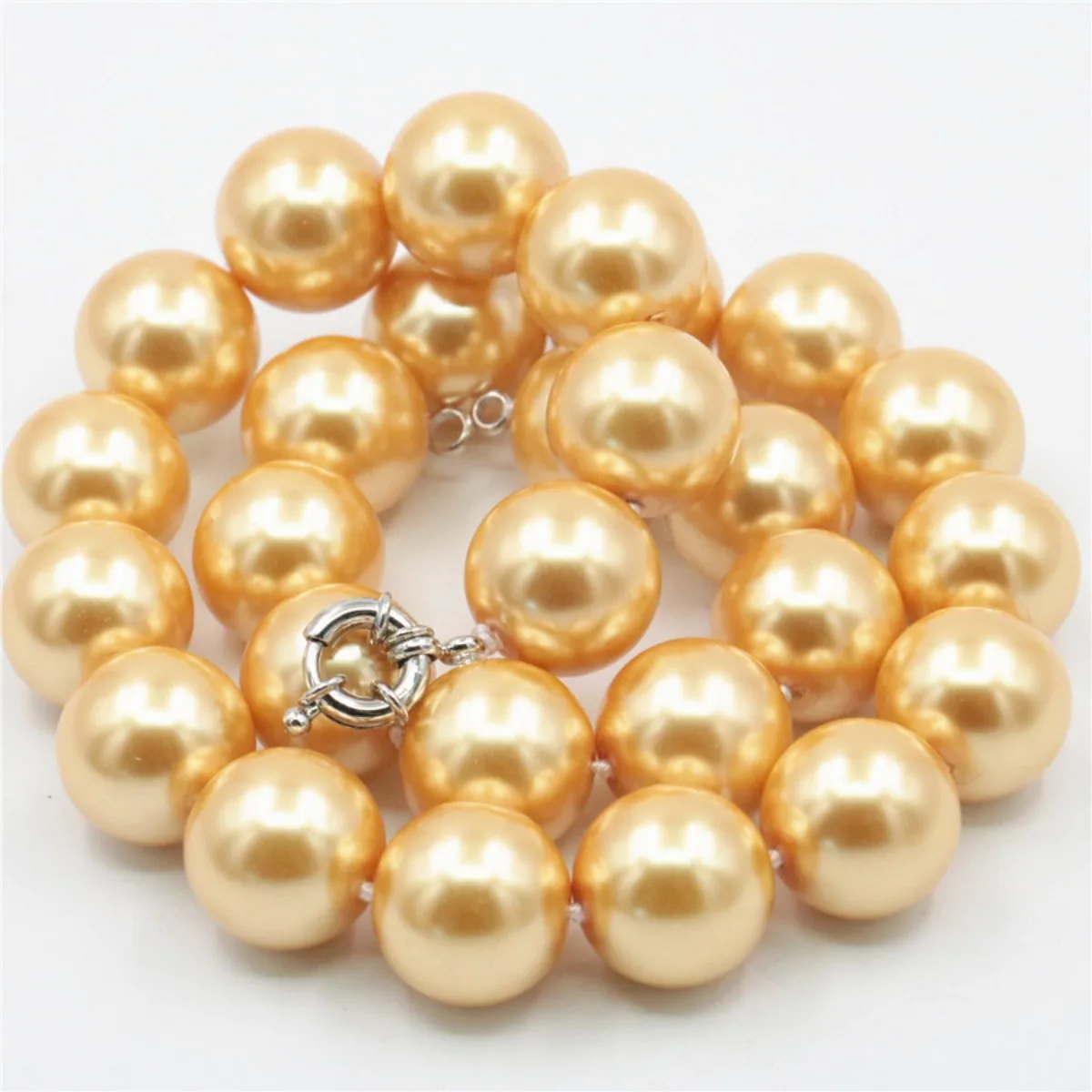 

New 12mm Round Golden South Sea Shell Pearl Necklace Beads DIY Women Fashion Jewelry Making Steering Wheel Clasp Wholesale Price