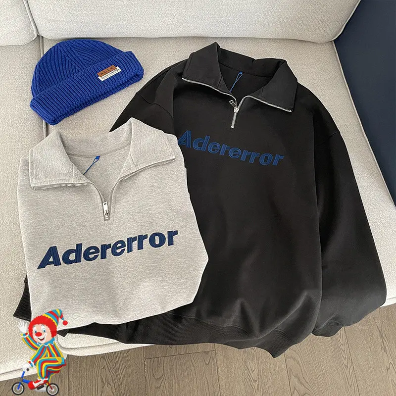 

Свитшот с вышивкой надписью ADER ERROR, пуловер с отворотом на молнии, мужские и женские свитшоты