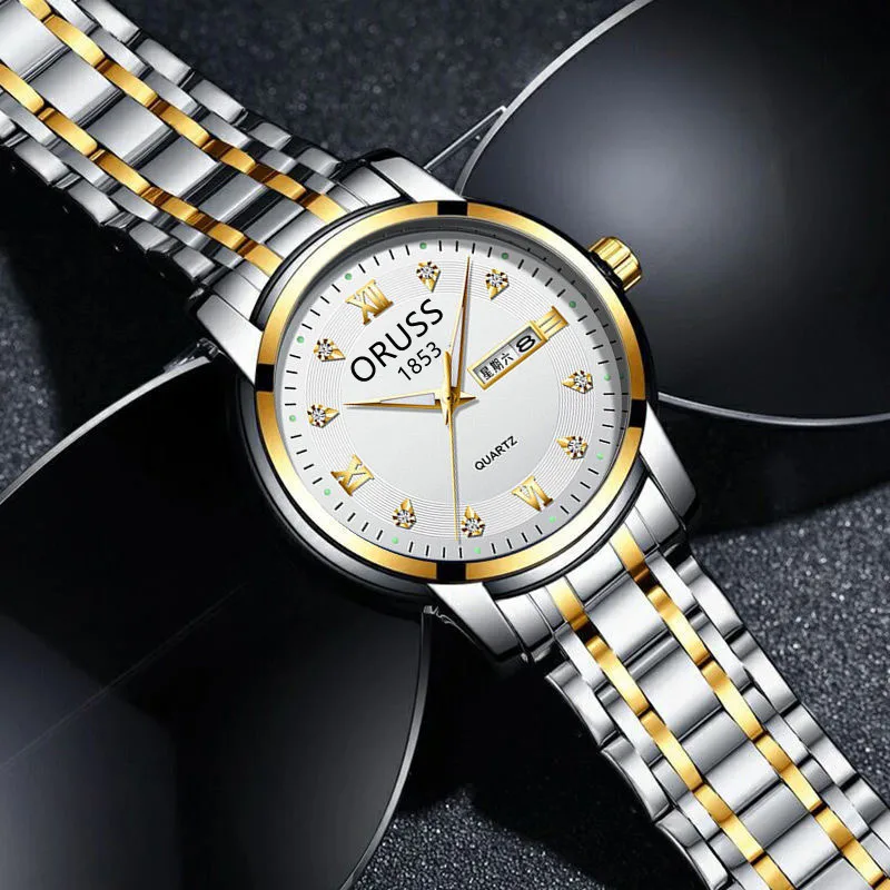 Men Watch Stainless Steel Top Quailty Luxury Push Button Hidden Clasp Waterproof Luminous Date Week Sport Wrist Watches