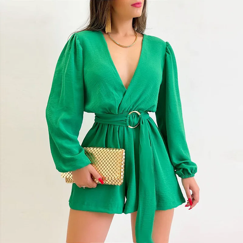 

Women's Clothing 2023 Summer New Product Temperament V-neck Long-sleeved Shirt with Tie High Waist Casual Shorts Two-piece Set