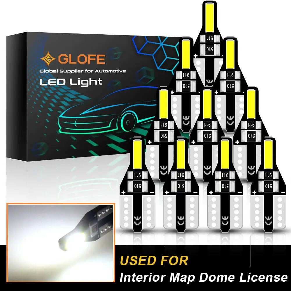 

Glofe 2825 168 194 192 T10 Led Parking Light Bulbs 10Pcs White 6000K High Power