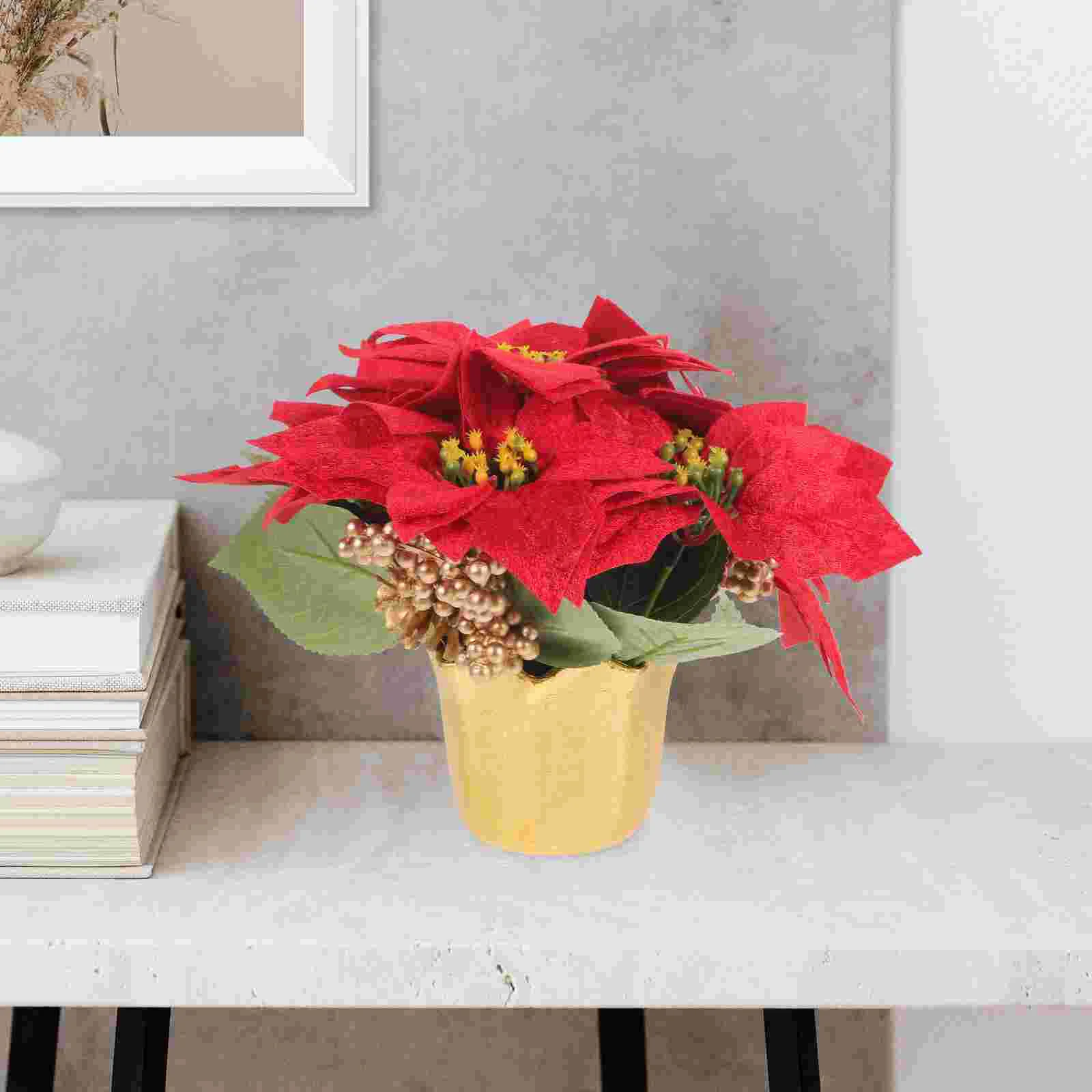 

Christmas Garland Artificial Adornment Small Bonsai Faux Potted Plants Fabric Decor Prop