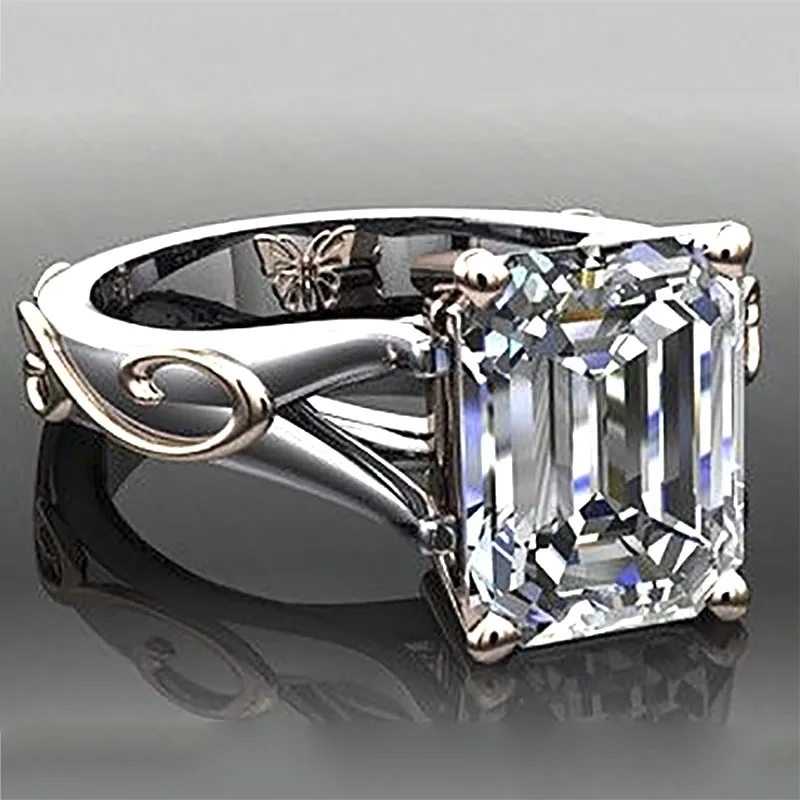 

Milangirl Trendy Silver Color Craved Lovely Butterfly Inlaid Cubic Zircon Rhinestone Zircon Female Ring for Women Party Jewelry