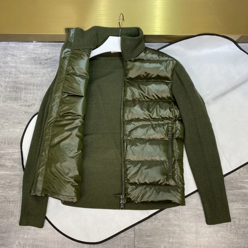 Men's stand-up collar knitted splicing down jacket for autumn and winter Y2K Casual jacket loose cardigan Solid color Warm coat