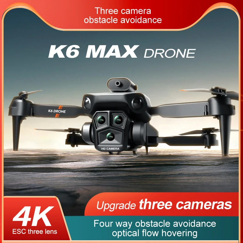 

New Upgrade Drones Professional 4K HD Three Camera K6 Max Drone Optical Flow Hover Four Way Obstacle Avoidance Gesture Shoot Uav