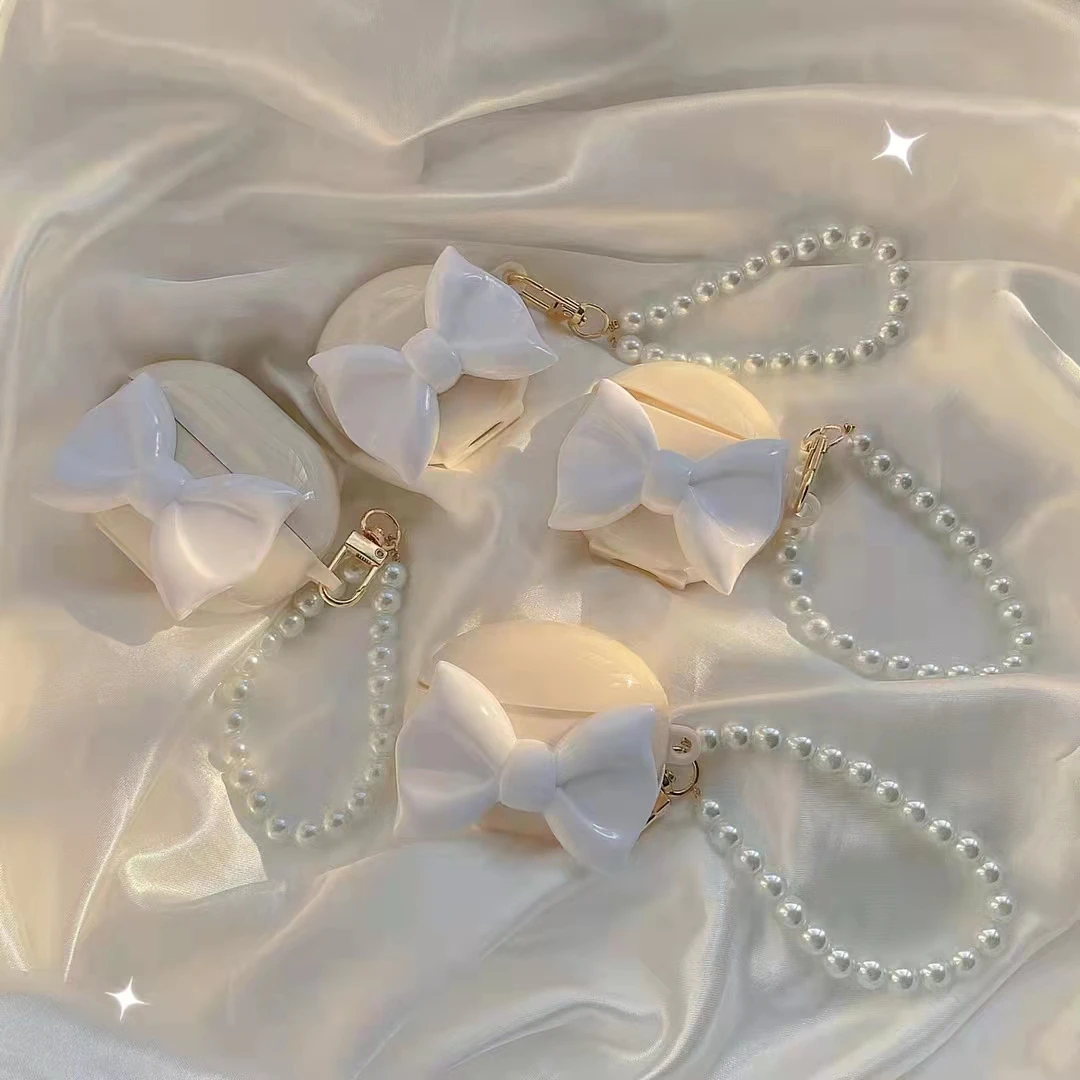 

Чехол для huawei freebuds 4i, 3D милый мультяшный бант для freebuds 3 4 pro, мягкий силиконовый чехол для наушников с жемчугом и брелоком