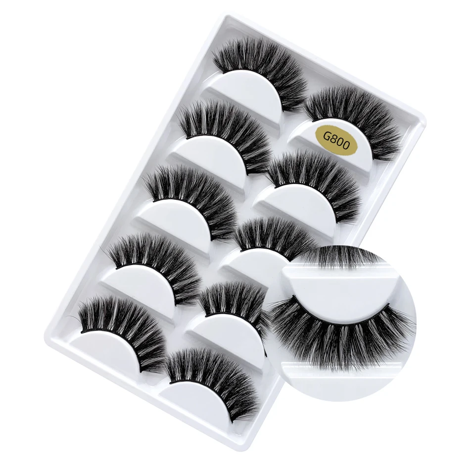 

LashesEyelashes Box Package 5Pair 3D False Mink Eyelashes Thick Stereo Eyelashes Chemical Fiber Eyelashes Curly Lashes Makeup