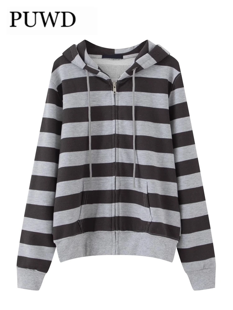 Женский свитшот в полоску PUWD повседневный на молнии осень 2023 винтажный Топ с
