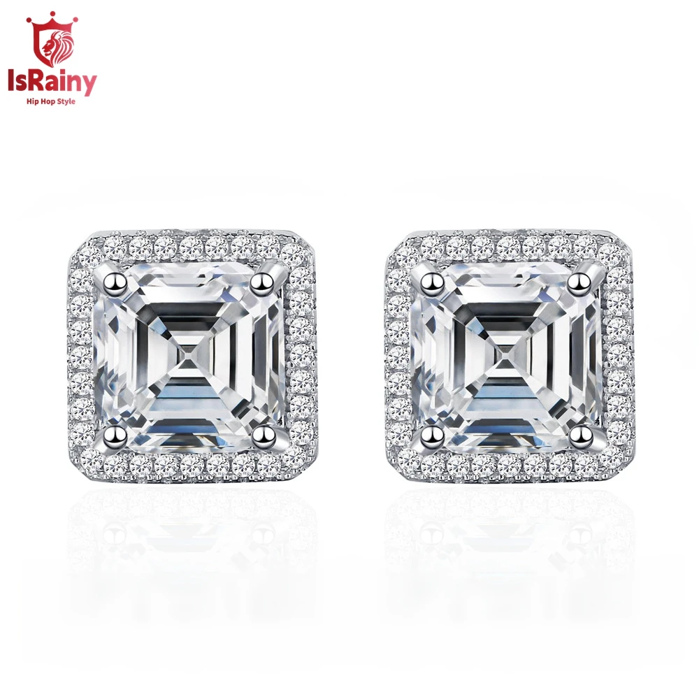 IsRainy 925 пробы серебряные 8*8 мм Asscher 3EX Cut D Moissanite свадебные серьги для женщин Изящные