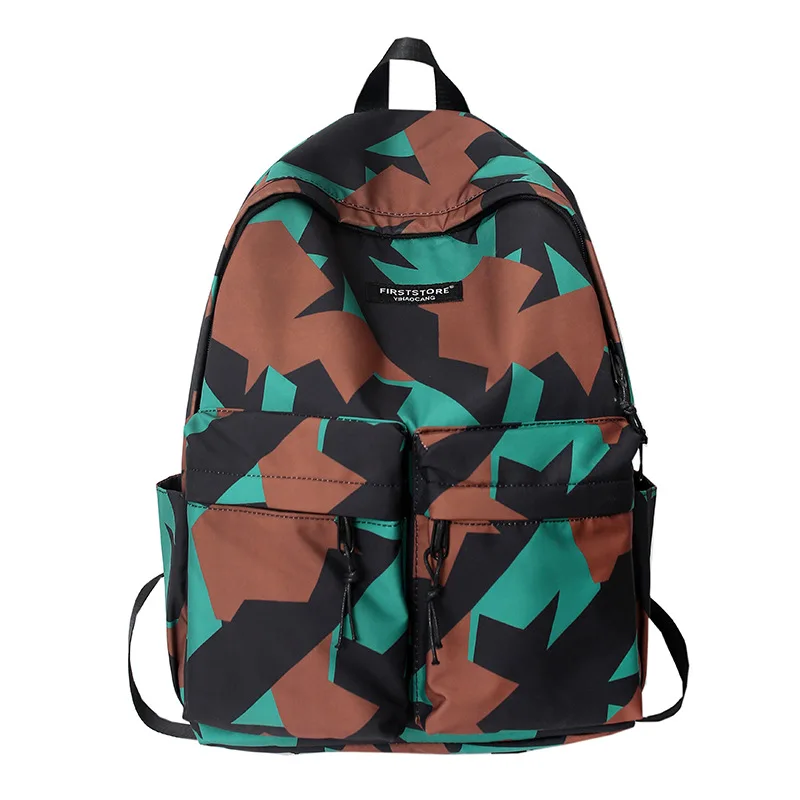 Korean fashion couple large capacity backpack female personalized graffiti double button bag student schoolbag male Backpack