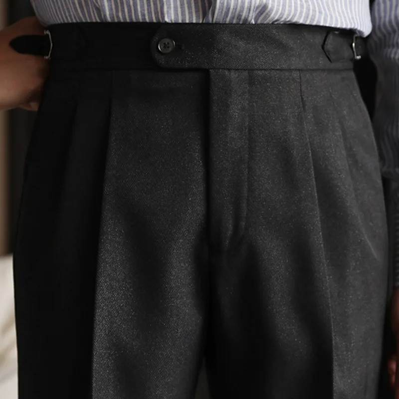 Осенние мужские однотонные брюки облегающие повседневные Британские с высокой