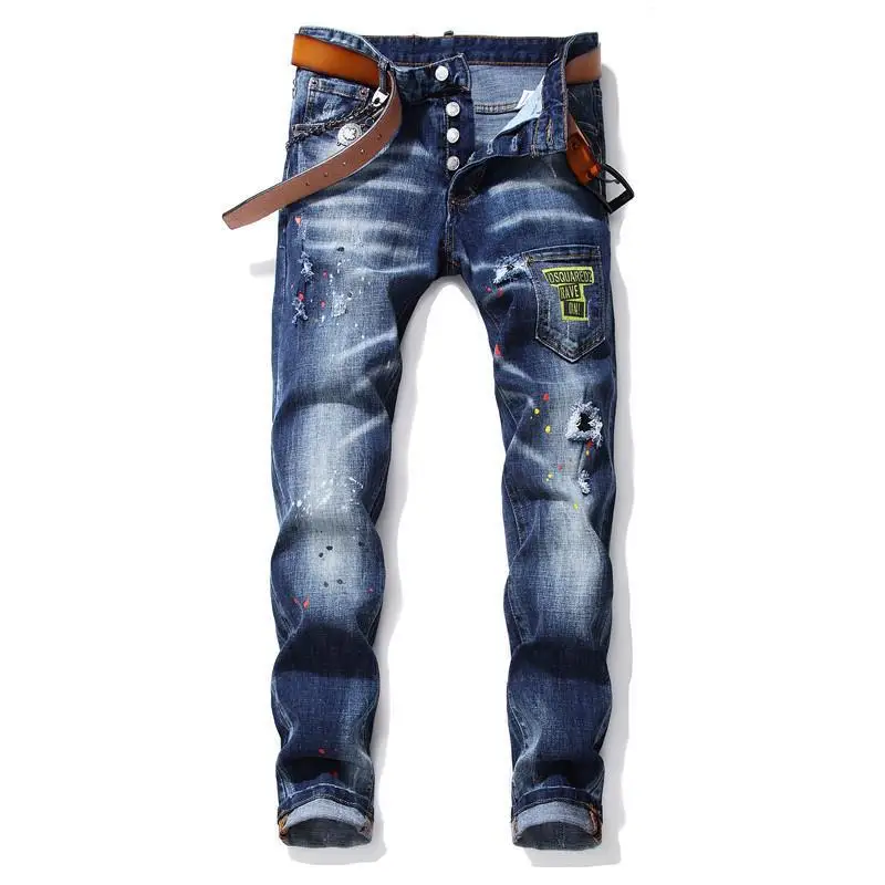 

Мужские джинсы с дырками, роскошные брендовые Dsquared2, мужские Стрейчевые синие джинсы, длинные джинсы высокого качества, Мужская Уличная оде...